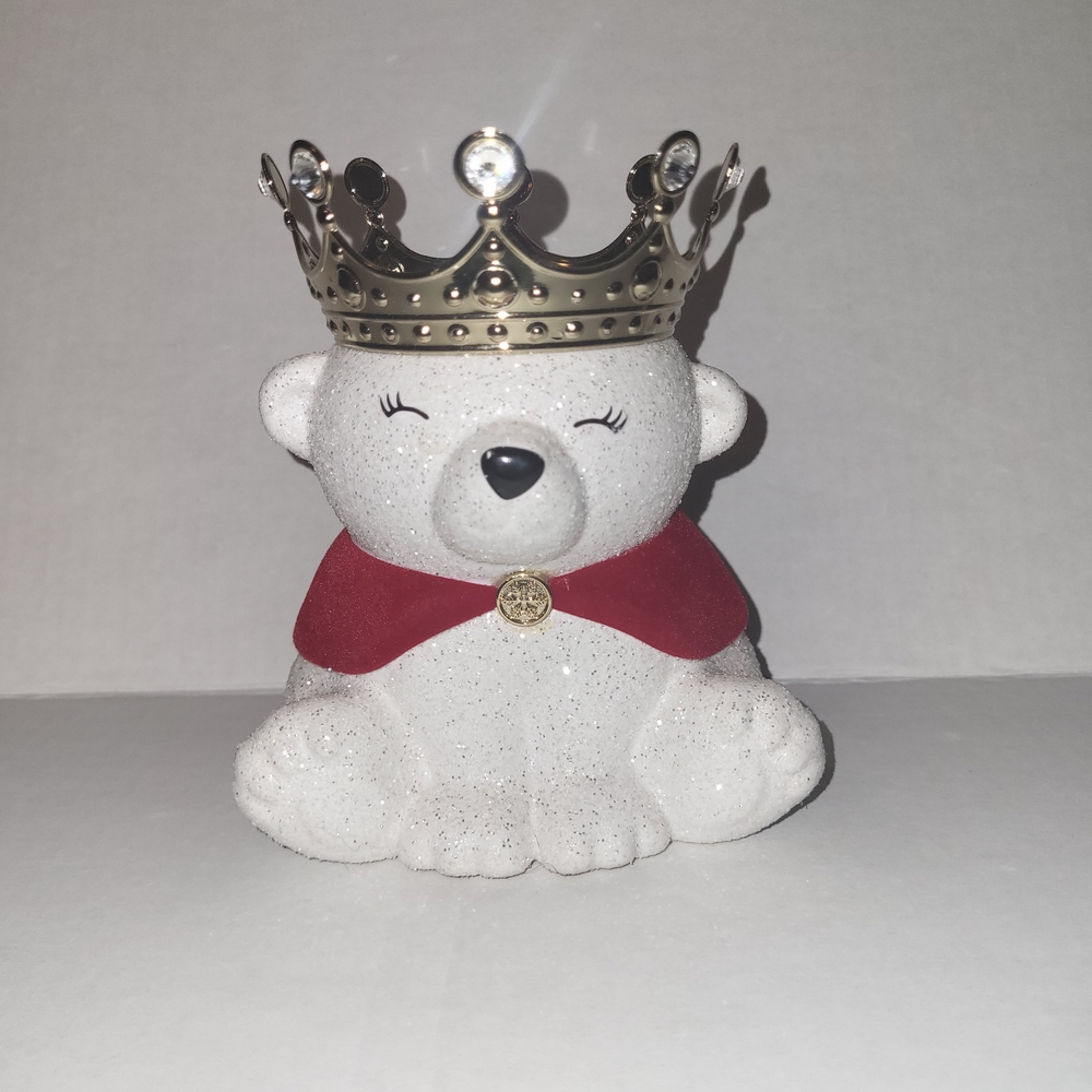 Bath & Body Works White Bear with Gold Crown and Red Cape